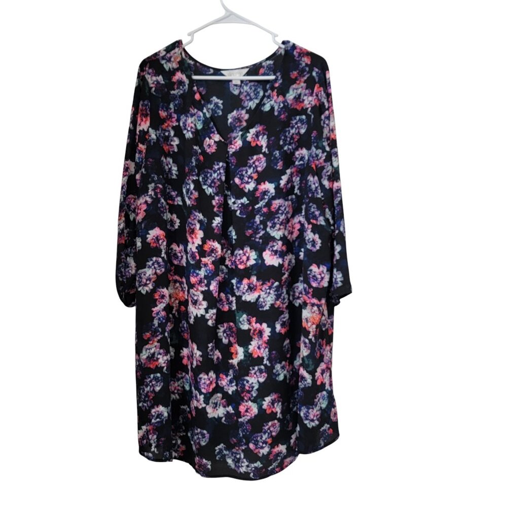 Decree Size 2X Black with Multicolor Floral Print Shift Dress